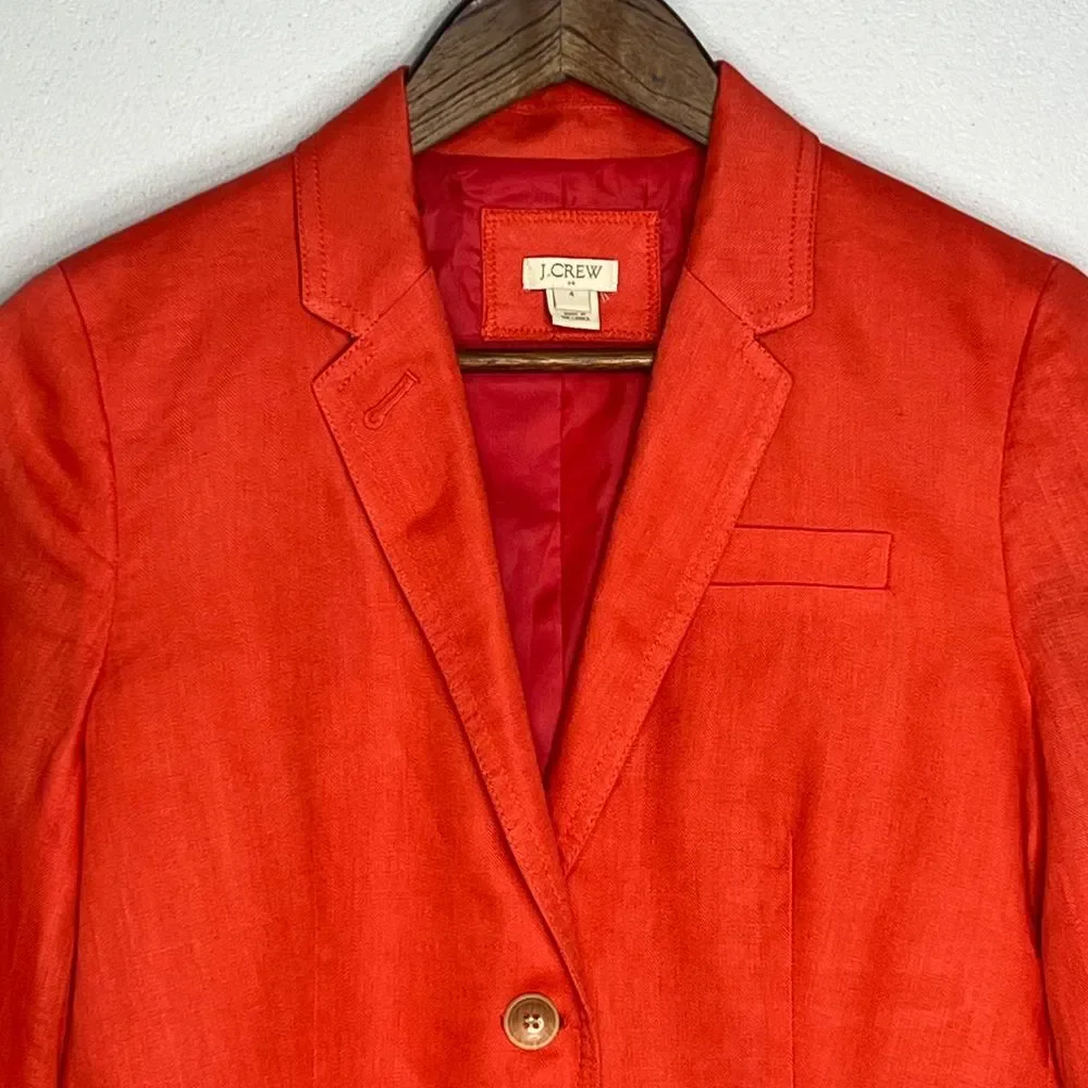J. Crew Orange Red 100% Linen Blazer Classic Two Button‎ Professional Jacket 4